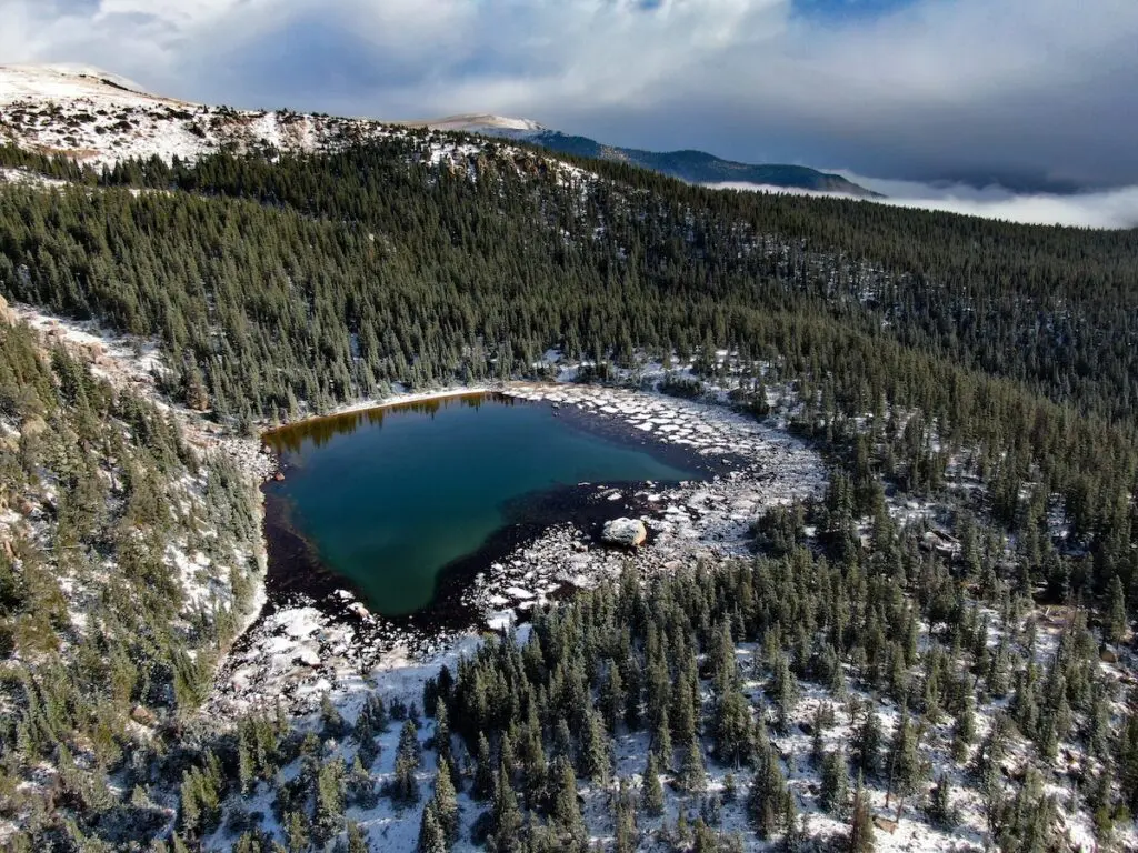 The largest of the Upper Casias Lakes shortly after a winter storm-photo by Ben Clark