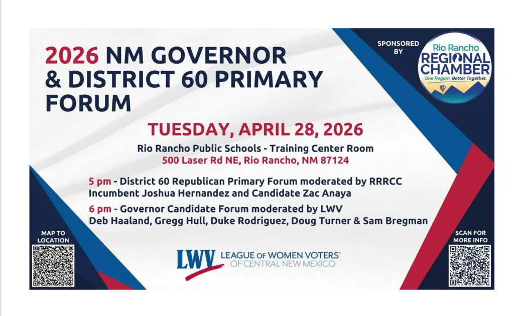 All five candidates running for New Mexico governor will share a stage Tuesday night in Rio Rancho, giving Sandoval County residents — including registered independents — a front-row seat to a cross-party primary forum.