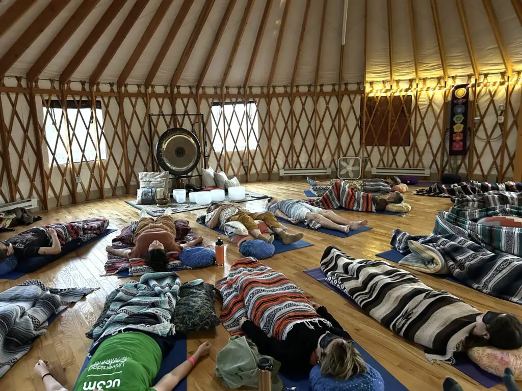 Sound bath in a wellness yurt (Courtesy of Lotus Sound Bath) 
