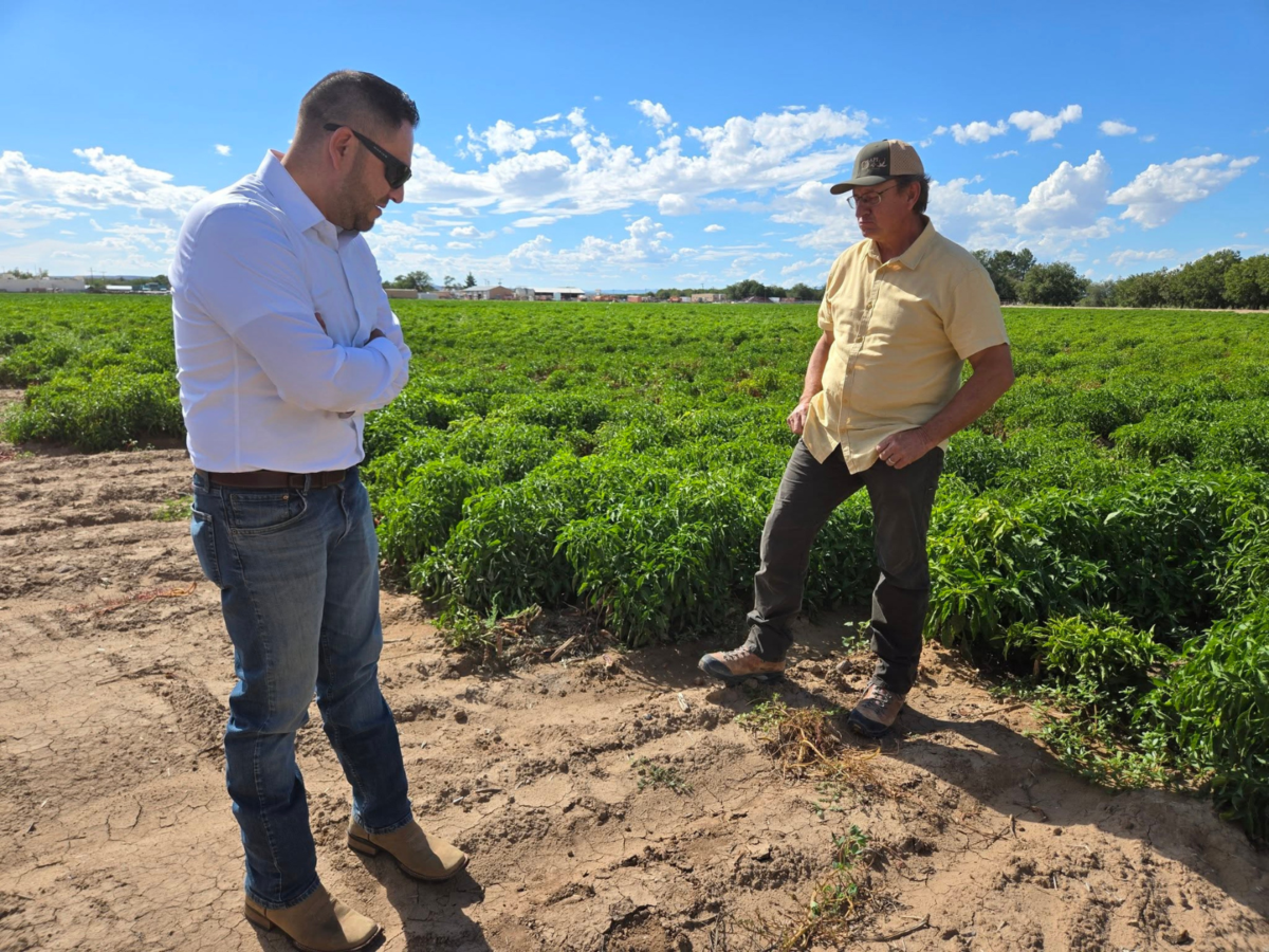 Rep. Gabe Vasquez visited Adams Produce in Hatch in September, where Scott and Terry Adams run a family farm growing everything from chile and onions to pecans and feed. (Courtesy photo)