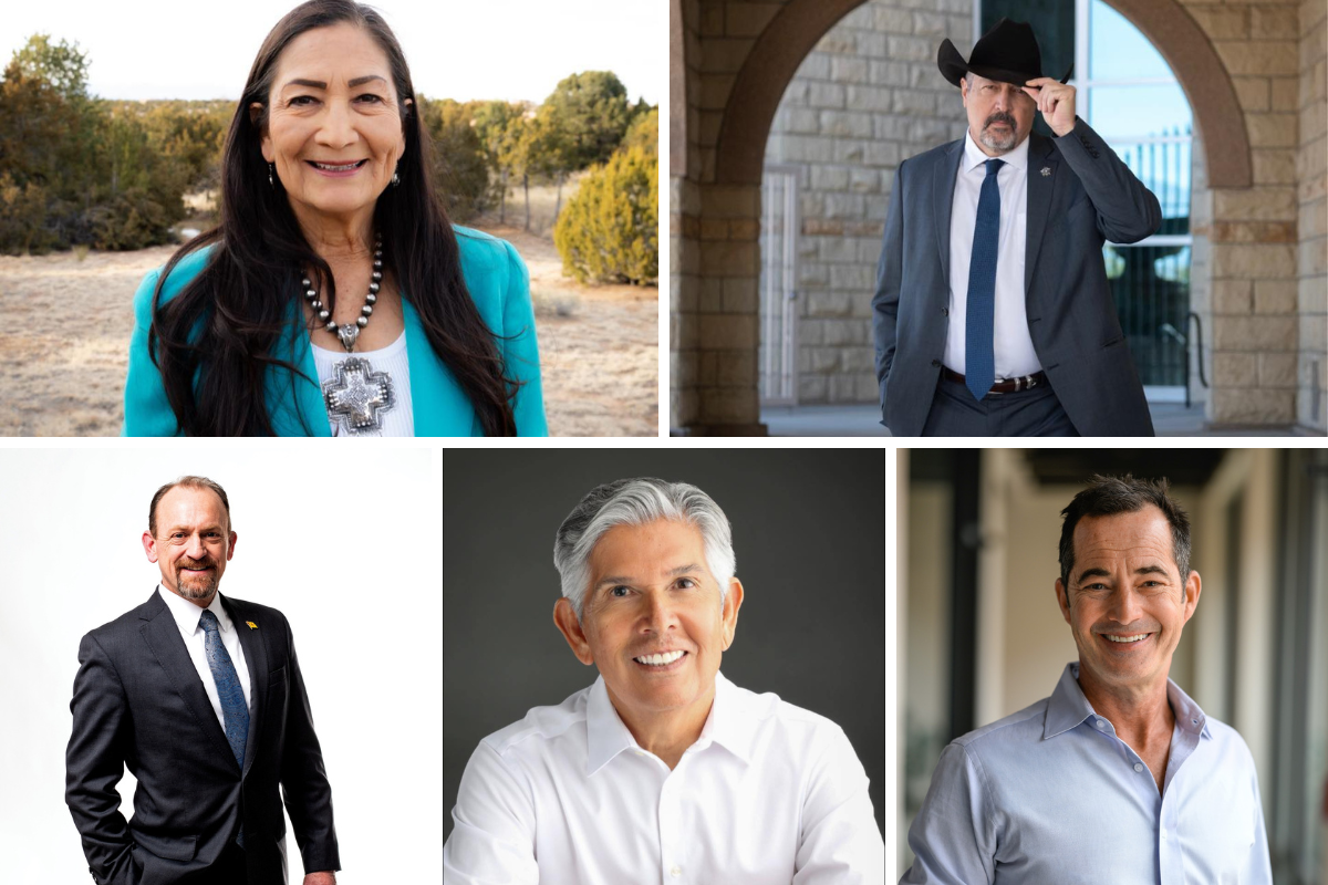 Democratic candidates to be the next governor of New Mexico, Deb Haaland, top left, and Sam Bregman, top right, will be joined by Republican candidates, Gregg Hull, bottom right, Duke Rodriguez, bottom center, and Doug Turner for a forum in Rio Rancho Tuesday.