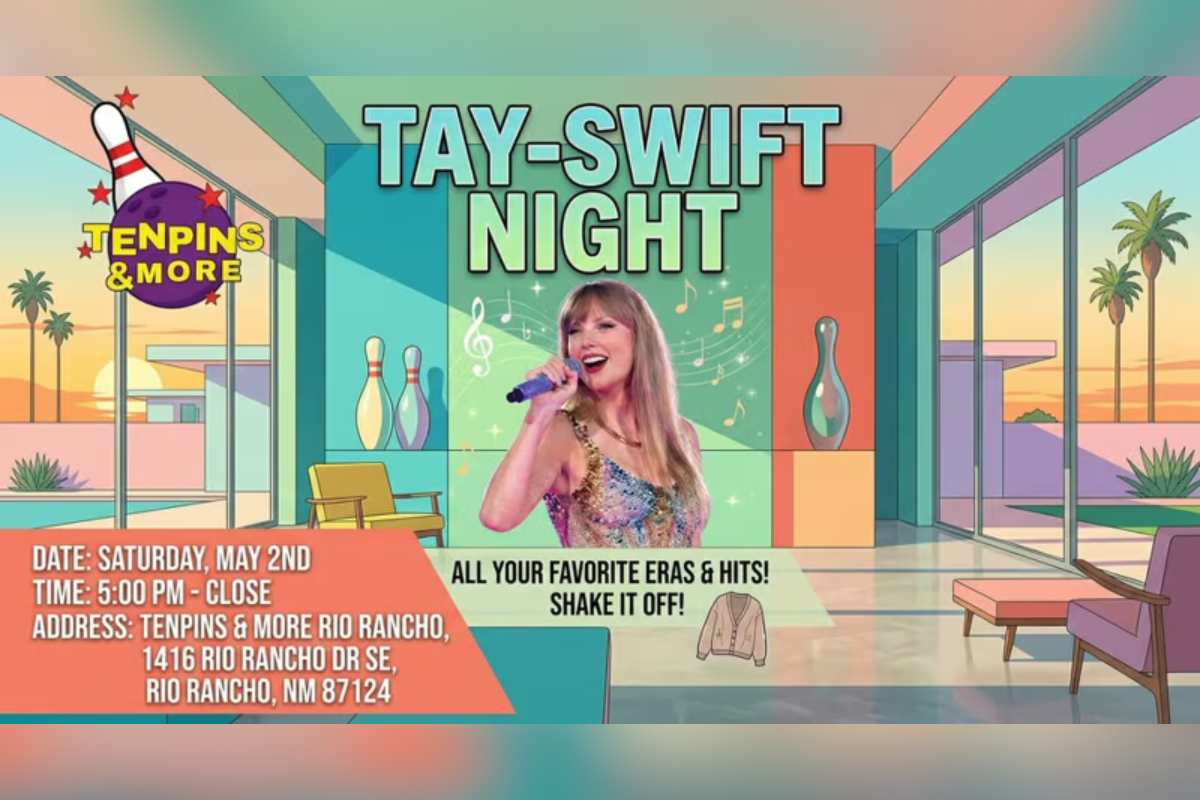 Swifties can take over the lanes at Tenpins & More, 1416 Rio Rancho Dr. SE, starting at 5 p.m. for Tay-Swift Night — an all-Eras bowling bash running until close.