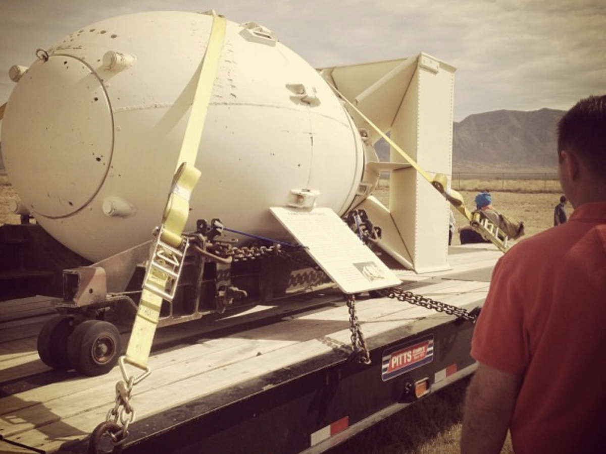 Displayed at the Trinity Site is a Mark 3 atomic bomb casing, the same design as the Fat Man dropped on Nagasaki. (Photo by Ty Bannerman)