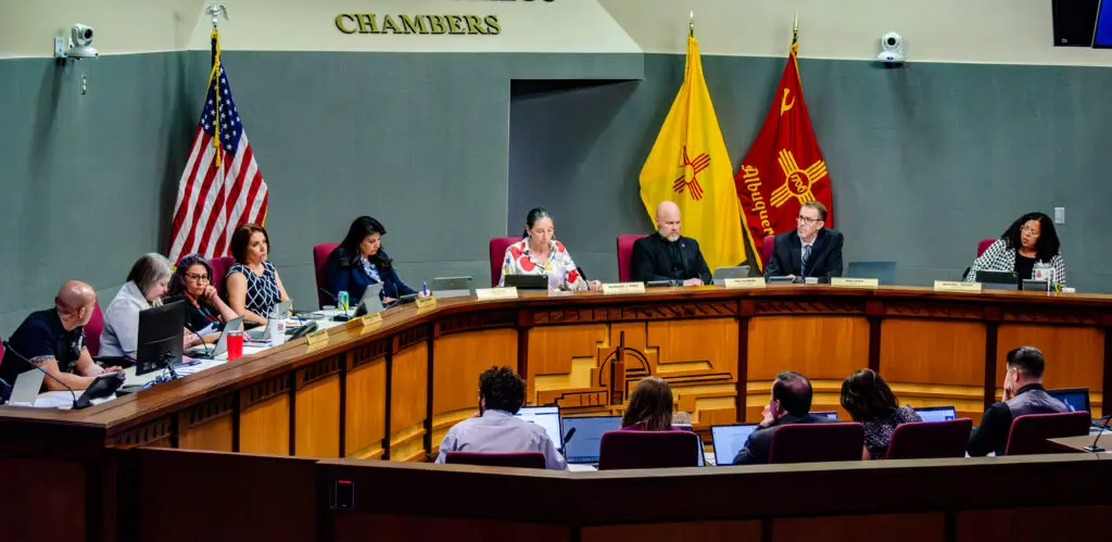 The Albuquerque City Council during the April, 6 meeting in the Vincent E. Griego Chambers. Credit: Jesse Jones