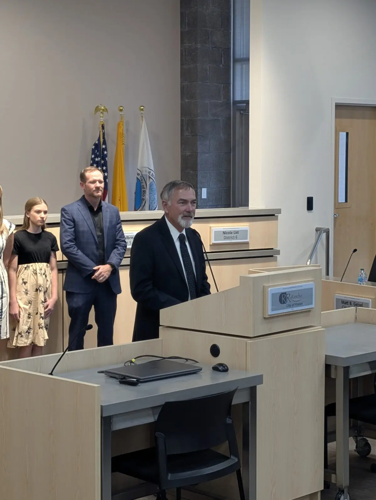 Rio Rancho Mayor Paul Wymer speaks to the crowd at his swearing-in ceremony April 30 in City Hall. (Kevin Hendricks)