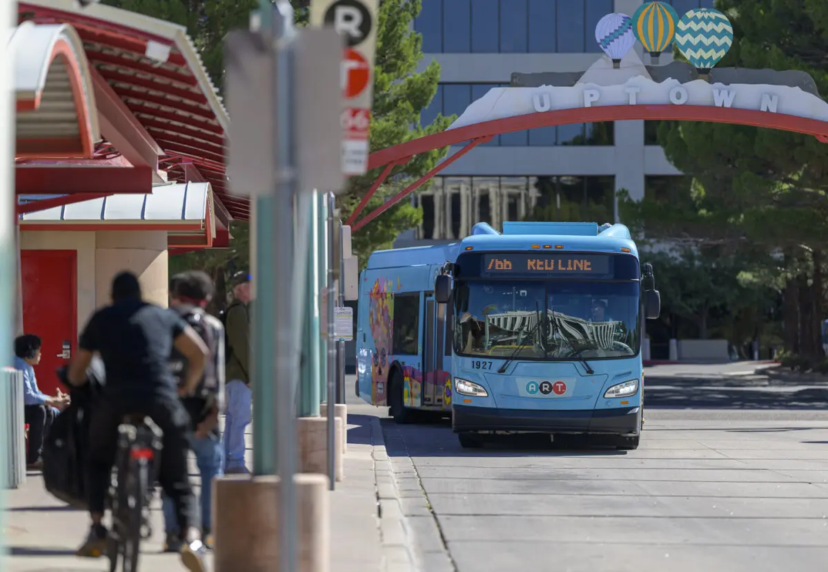 Pictured is a city bus picking up passengers next to the location of the future project. Roberto E. Rosales / New Mexico News