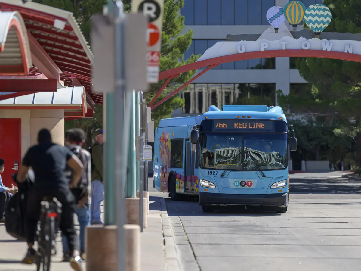 Pictured is a city bus picking up passengers next to the location of the future project. Roberto E. Rosales / New Mexico News
