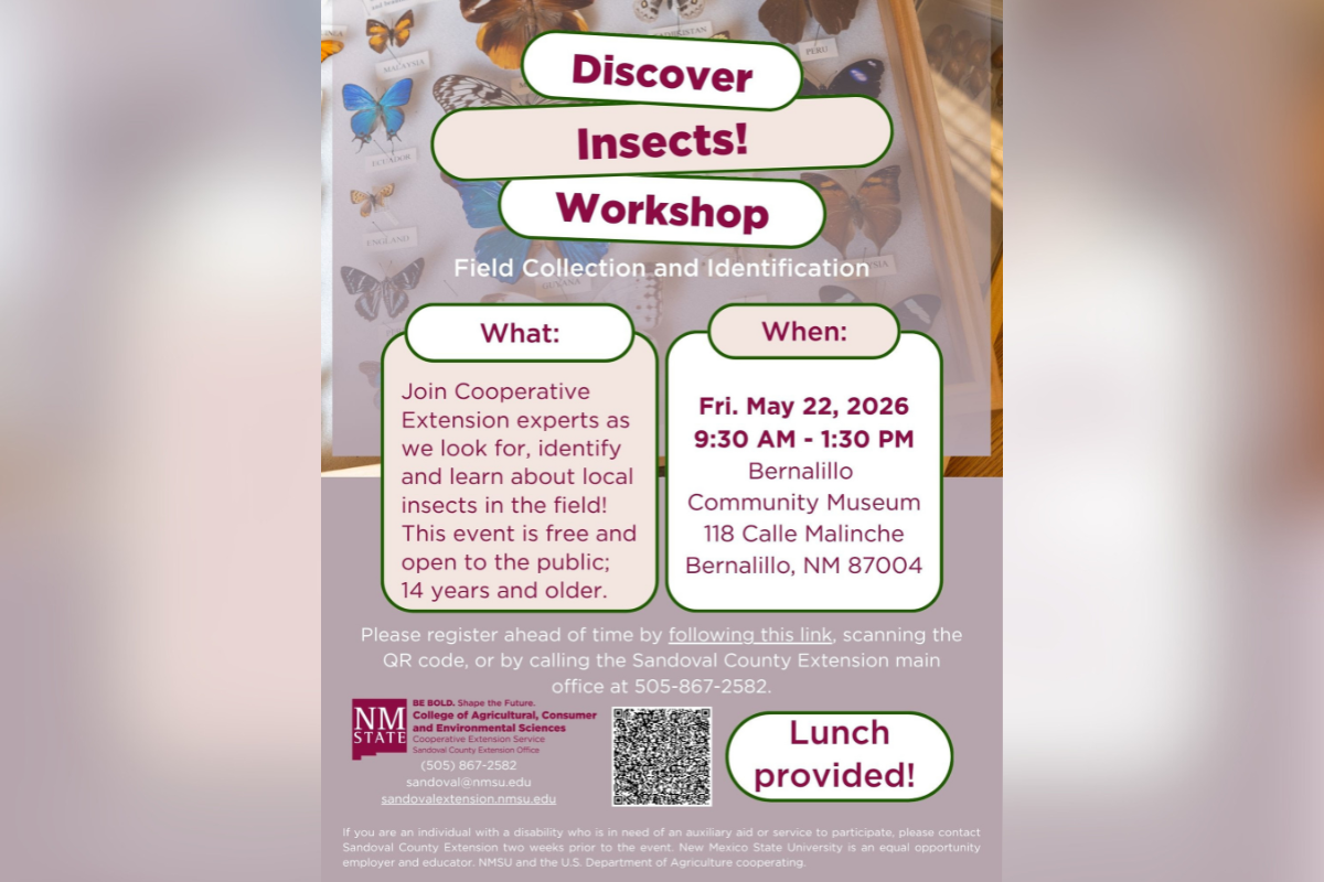 Sandoval County residents can get free, hands-on science and agriculture education this month through a packed calendar of events from NMSU's Cooperative Extension Service.