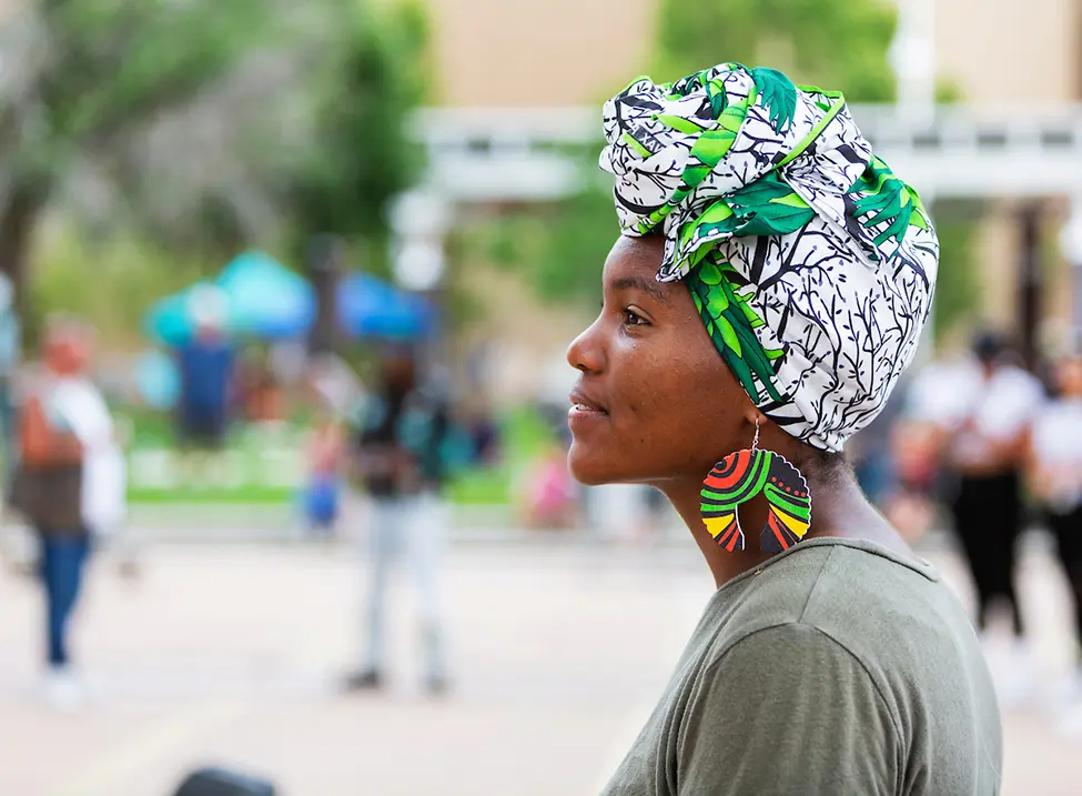 A spectator enjoys Albuquerque's 2021 Juneteenth celebration at Civic Plaza. (Photo courtesy NM Juneteenth/bccofnm.org)