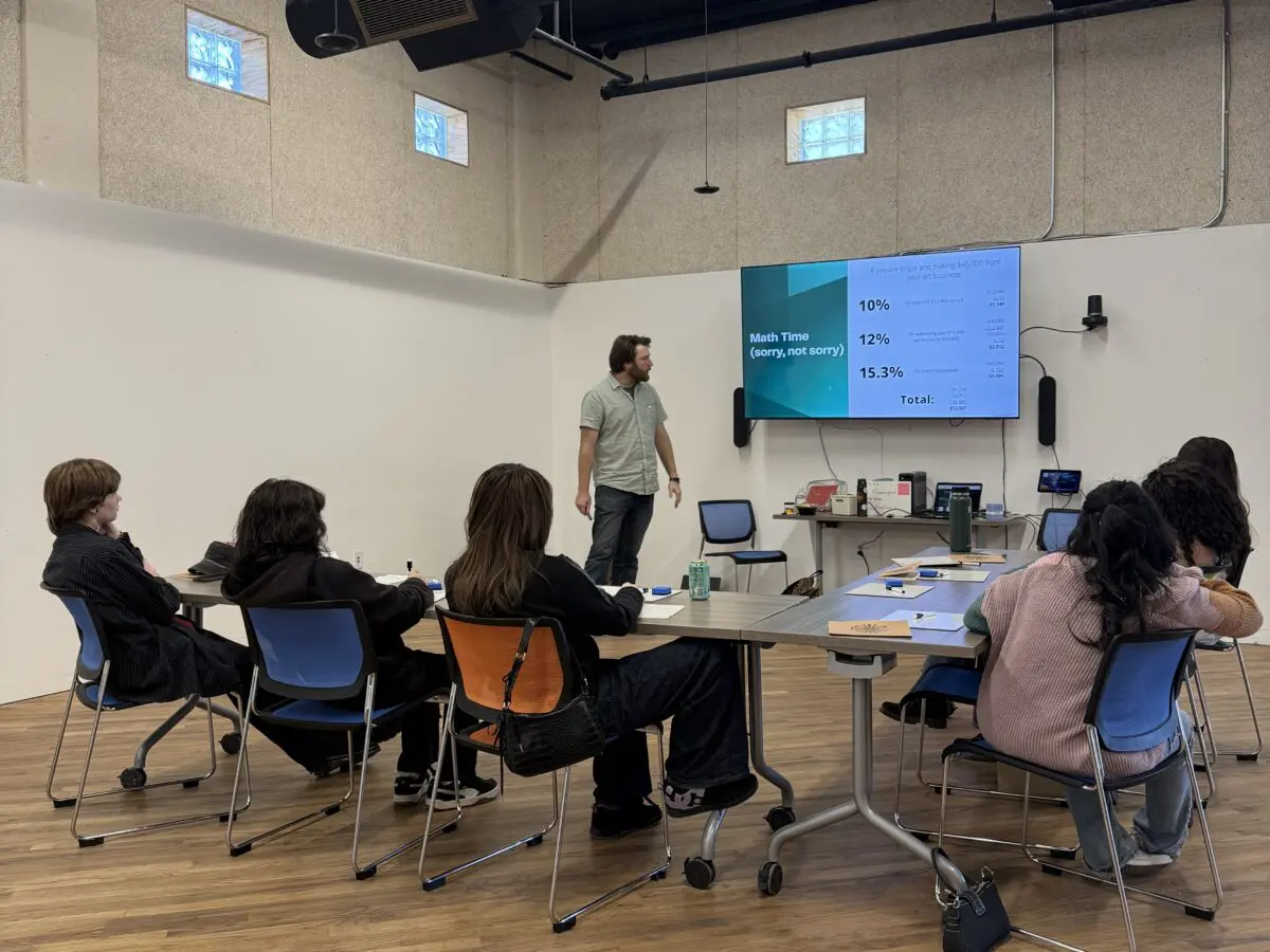 Josh Bien teaching at a workshop apart of Art Hub's Teen Creative Fellowship. (Courtesy of Arts Hub)