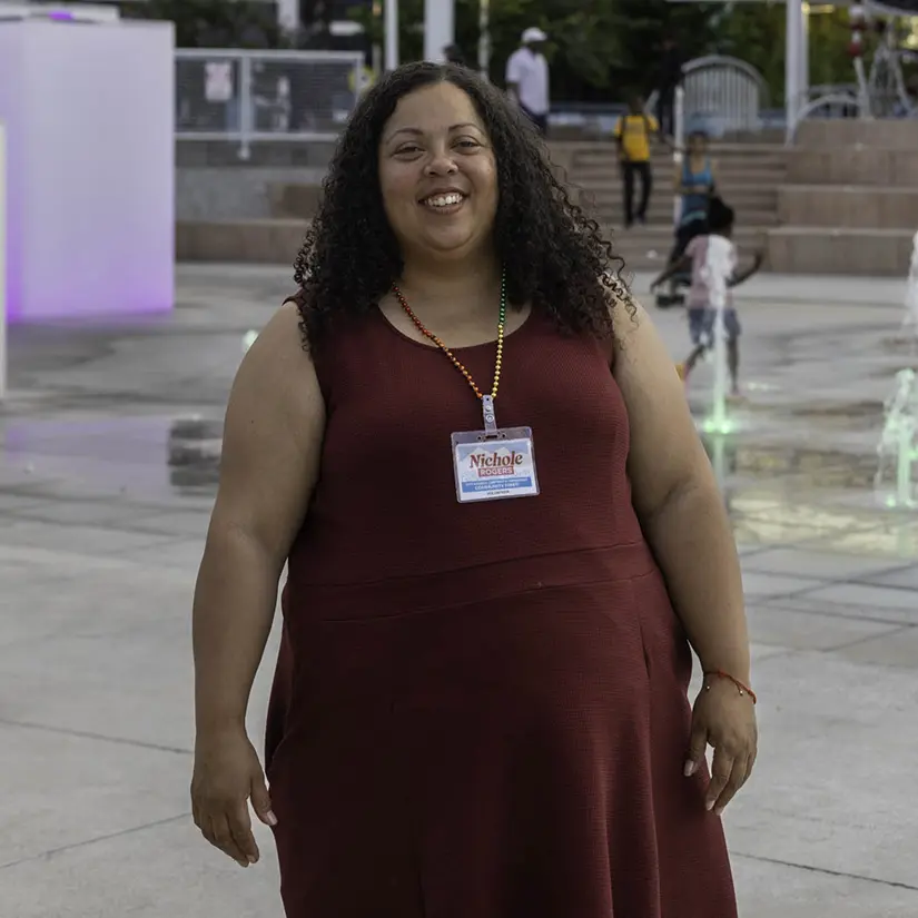 City Councilor Nichole Rogers at Albuquerque's 2023 Juneteenth celebration at Civic Plaza. Rogers has organized the event since 2019. (Photo courtesy NM Juneteenth/bccofnm.org)