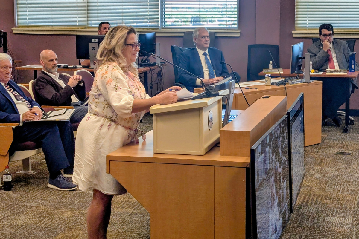 Sandoval County Assessor Linda Gallegos speaks during public comment at the June 10 commission meeting, where a resolution was passed that requests Gallegos step down from the position. (Kevin Hendricks)