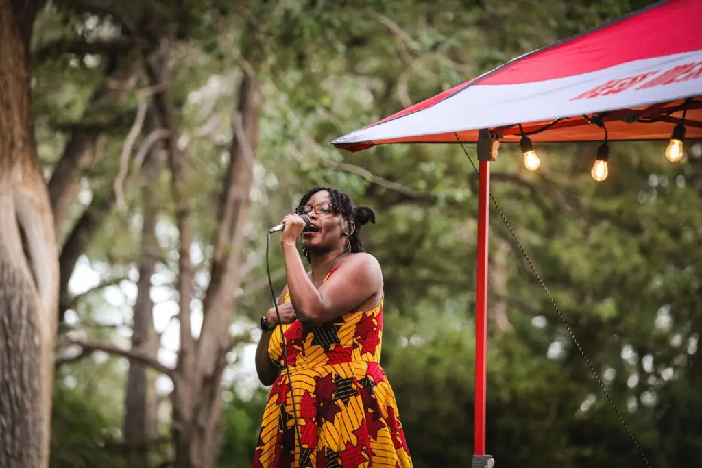 A speaker at The People's Juneteenth 2025 (Photo by Lonnie Anderson)