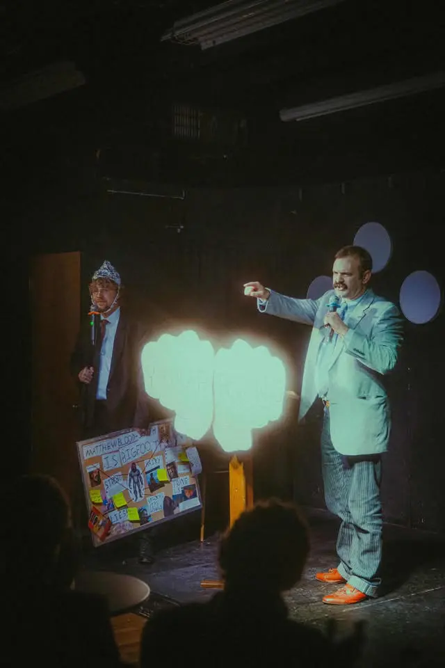 Traye Holland (left) and Matthew Blood-Smyth performing during a Your Rong Debate (Photo by June Opal)