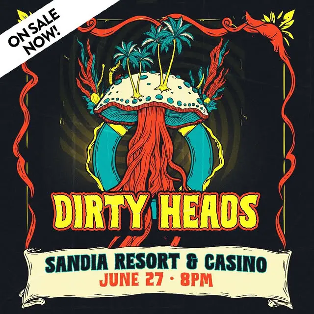 Poster for a Dirty Heads concert featuring a mushroom.
