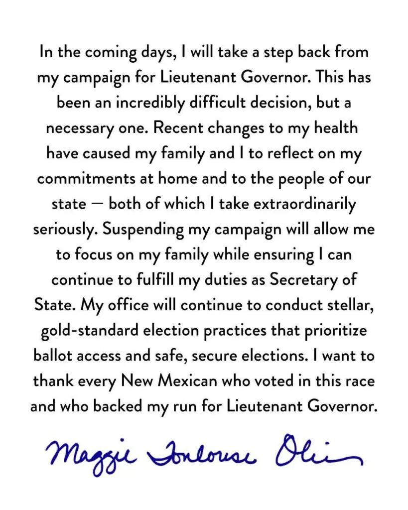 New Mexico Secretary of State Maggie Toulouse Oliver posted this statement on social media Thursday morning.