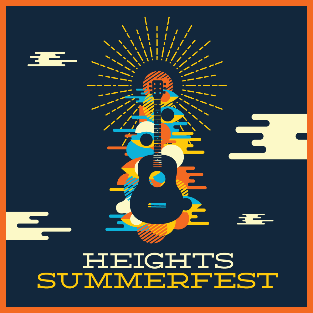A poster for Heights Summerfest with a drawing of a guitar.