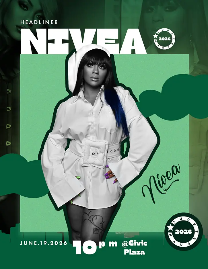 Nivea is the headliner for Albuquerque's 2026 Juneteenth celebration at Civic Plaza on June 19. (Image courtesy NM Juneteenth/bccofnm.org)