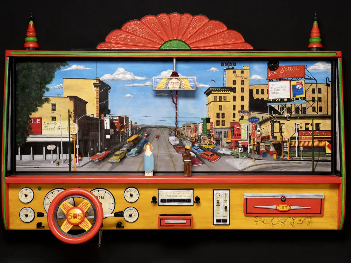 Luis Tapia, –Burque ‘64 2026 wood, paint. Lent by Artist (Courtesy of Albuquerque Museum)
