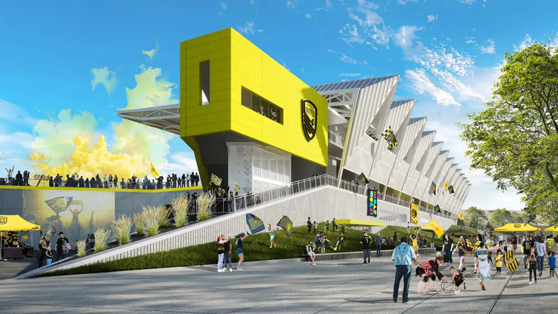 A rendering of the proposed New Mexico United stadium at Balloon Fiesta Park. (LaBella Associates)