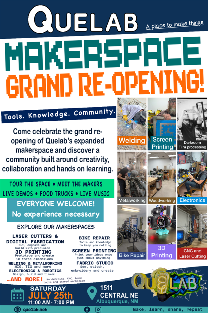 Flyer for Quelab's Grand Reopening (Courtesy of Quelab)