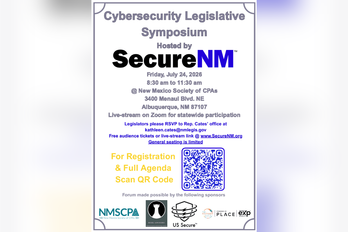Local businesses and nonprofits lose money to hackers every year, and three Sandoval County-area legislators want to talk about what state law should do about it. Reps. Kathleen Cates and Joshua Hernandez and Sen. Jay Block join a bipartisan panel of lawmakers July 24 for a forum examining cybersecurity's grip on New Mexico's economy.