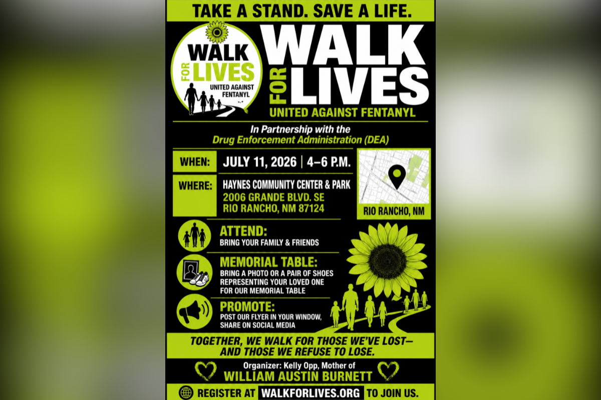 Rio Rancho families who've lost someone to fentanyl get a chance to walk, grieve and organize together this Saturday, as the second annual Walk for Lives comes to Haynes Community Center and Park.
