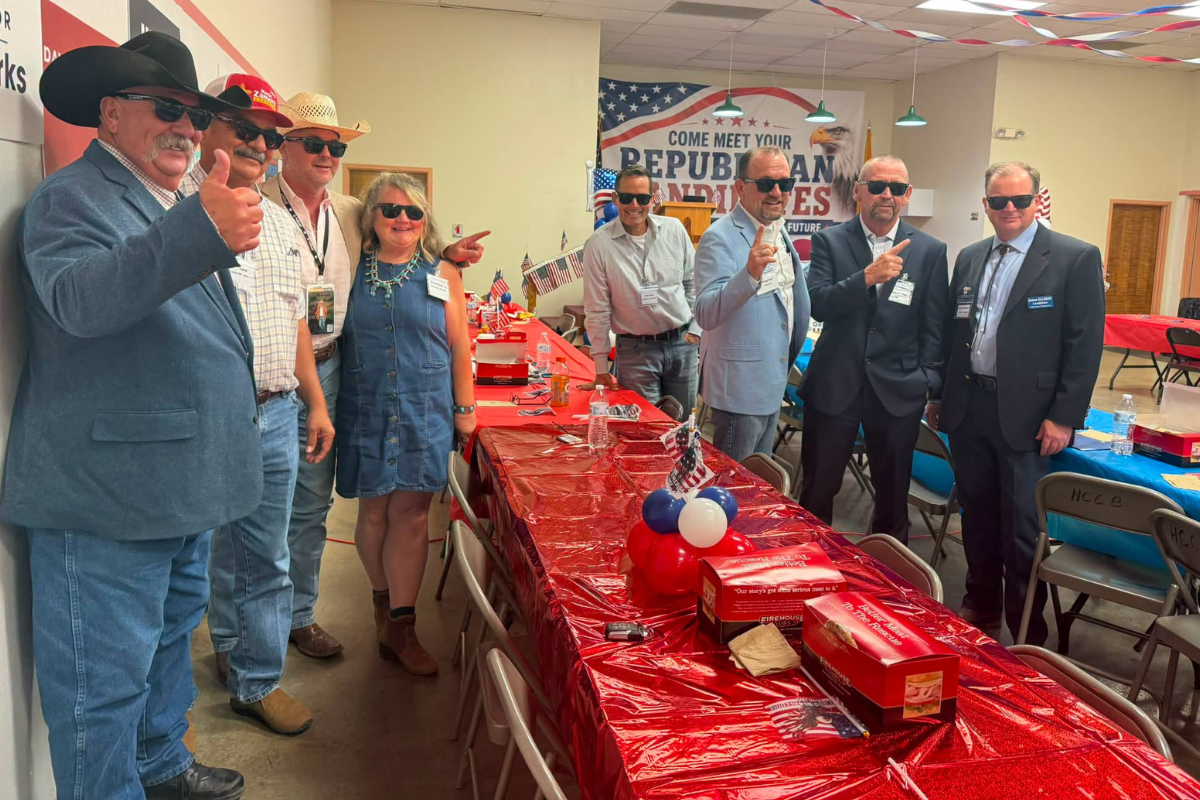 Candidates pose for a photo during the "Meet Your Candidates" forum at the Harding County Fairgrounds on July 26. (Courtesy photo)