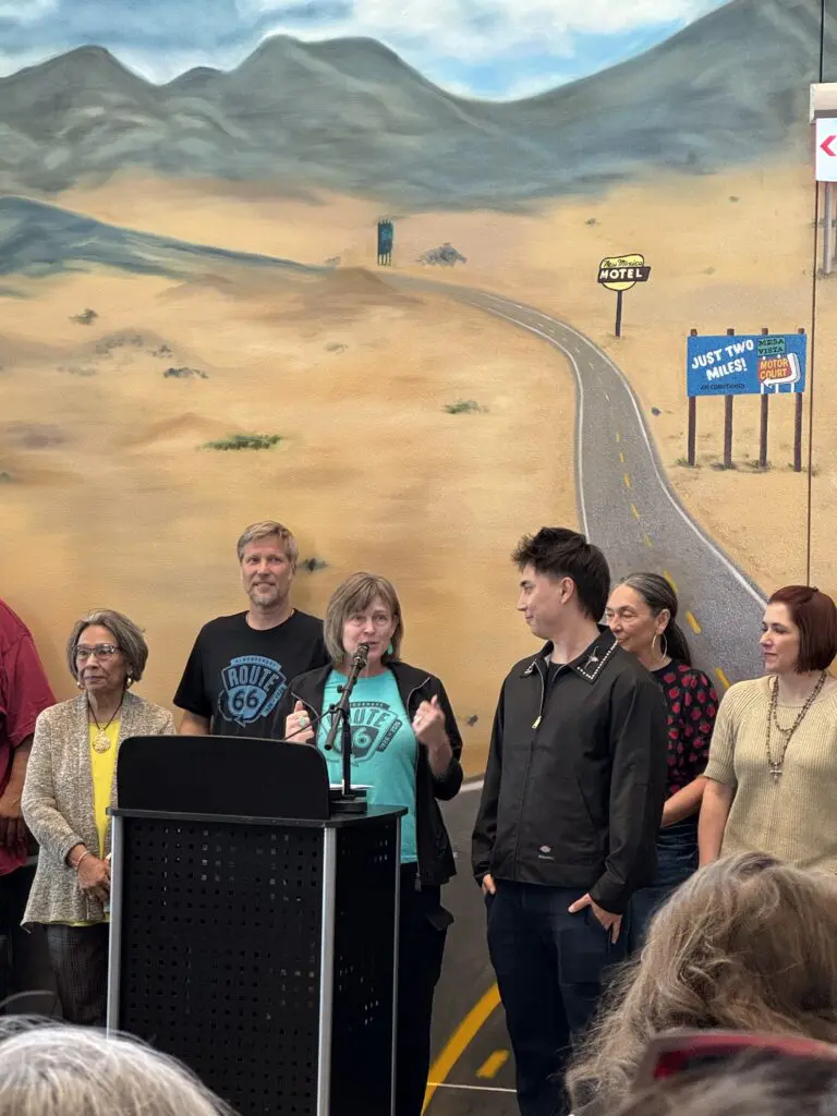 Dr. Shelle Sanchez speaking at an event for Route 66 (Courtesy of the Department of Arts & Culture, City of Albuquerque)