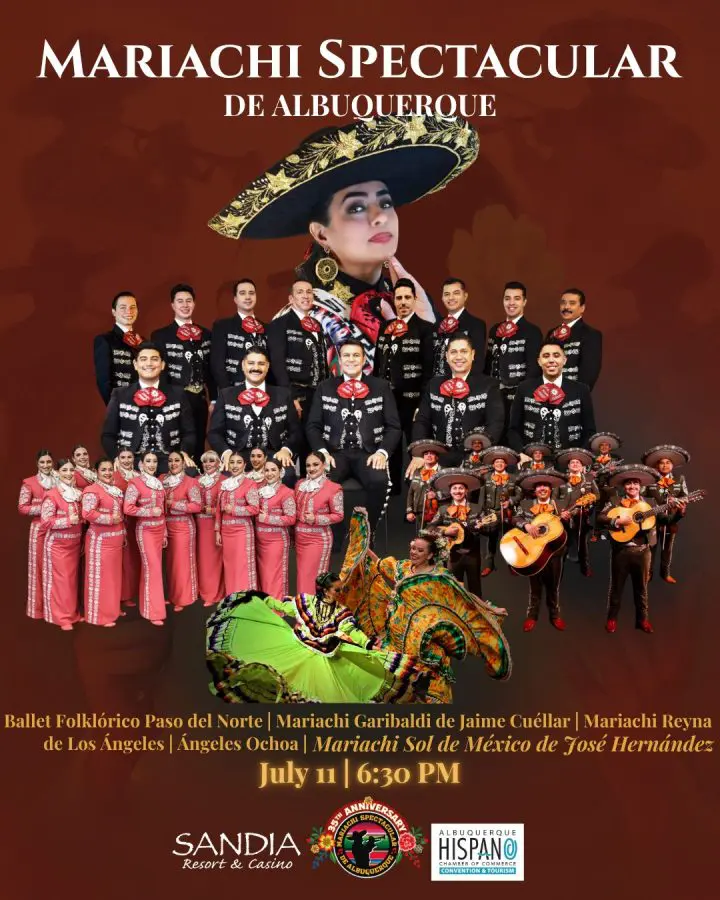 Poster for a Mariachi concert featuring several large Mexican groups dressed in Mariachi outfits.
