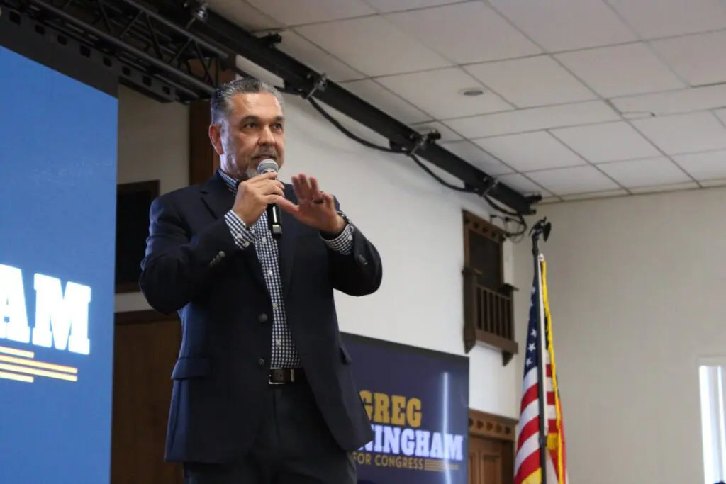 Greg Cunningham, Republican candidate for Congress in CD2, speaks with supporters (Campaign photo, FB, 2026)