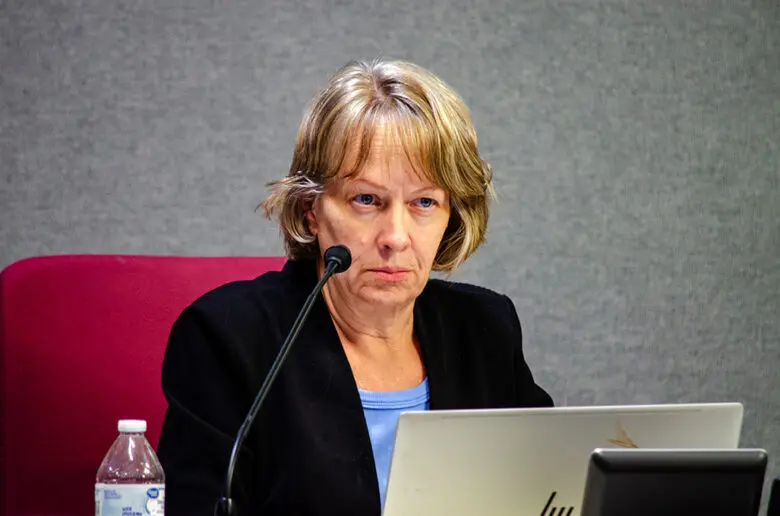 Interim City Attorney Lauren Keefe listens to discussion of a proposed charter amendment during the City Council’s Aug. 3, 2026, meeting. Days after an Office of Inspector General report cleared Keefe of misconduct, councilors voted to put a measure on the Nov. 3 ballot that would let voters decide how the city attorney and city clerk are appointed and removed. (Jesse Jones)