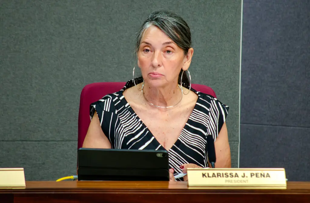 Albuquerque City Council President Klarissa Peña listens during Monday's meeting, where she cast the lone no vote against a $40.5 million tax break for the hotel project. (Jesse Jones)