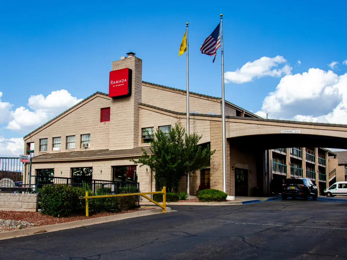 Empower Health Service’s overnight shelter operates out of the former Ramada by Wyndham Albuquerque Airport at 2300 Yale Blvd. SE. The shelter opened in November 2025 without a required permit. (Jesse Jones)