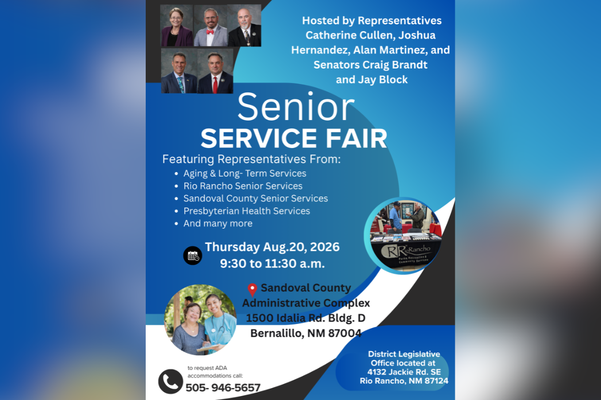 Sandoval County seniors won't have to hunt down help on their own this week — lawmakers are bringing the help to them. Five state legislators are hosting a Senior Service Fair Thursday, Aug. 20, aimed at connecting seniors and caregivers with services in one stop.