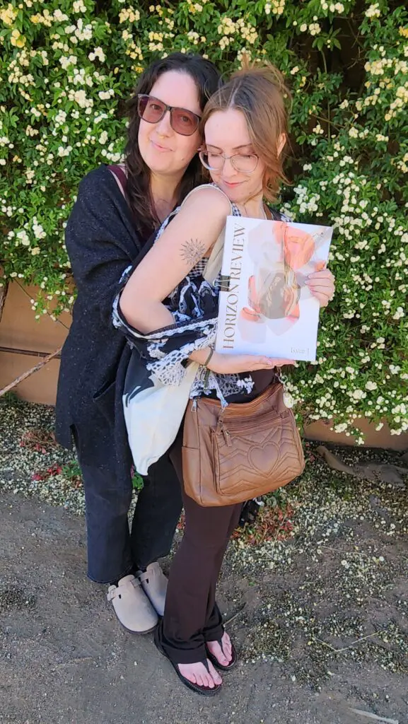 Editor-in-Chief, Leah Livingston (left) and Managing Editor, Morgan Tracy (right) with Issue 1 of the Horizon Review (Courtesy of Horizon Review)