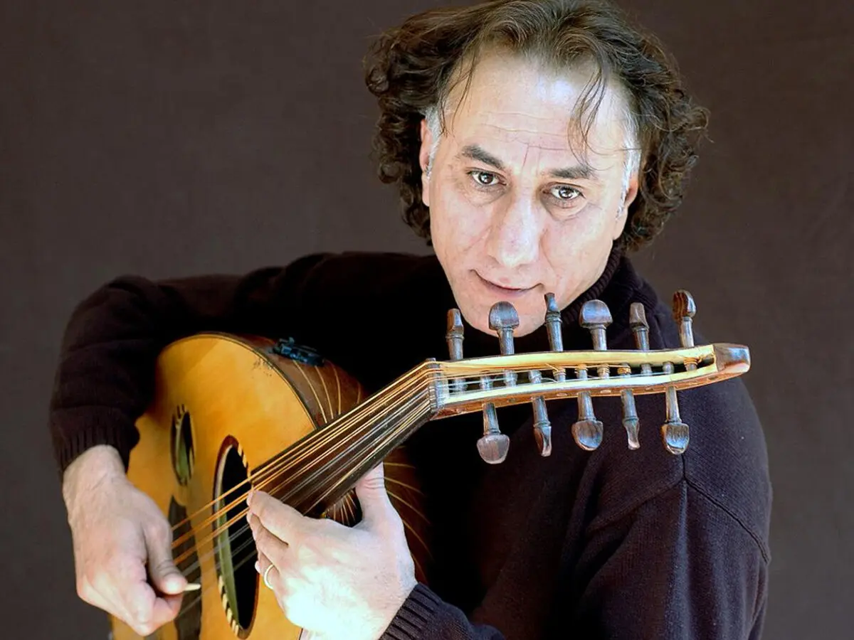 Musician Rahim Alhaj plays the oud.