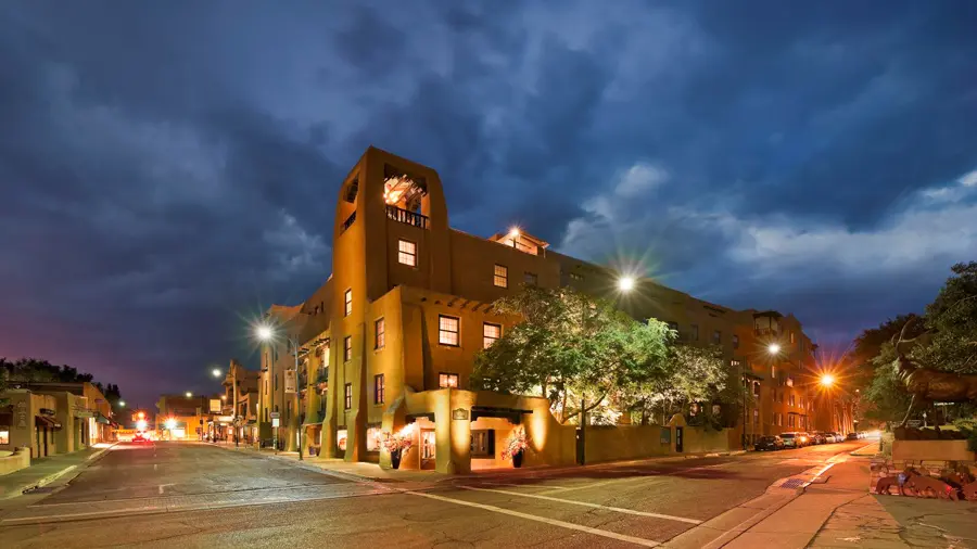 La Fonda Hotel sits on the Santa Fe Plaza.
