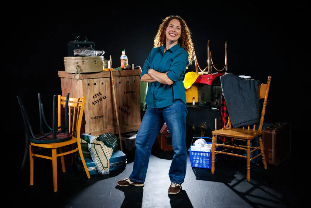 Woman standing in front of props