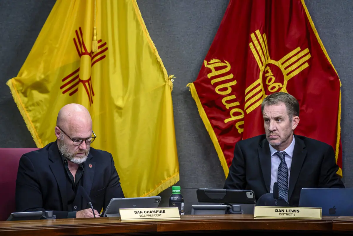 City Councilor Dan Champine seen on the left with City Councilor Dan Lewis during the City Council meeting on September 21, 2026. Photo by Roberto E. Rosales for the Paper