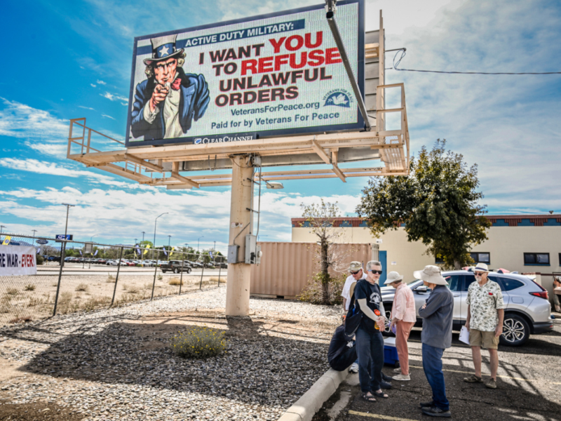 Veterans For Peace billboard off I-40 urges troops, FBI, ICE to refuse ‘unlawful’ orders