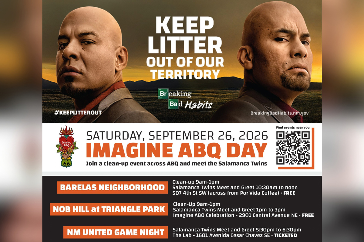 Albuquerque's most notorious twin hitmen return Saturday, and this time they have one target: your trash. Volunteers can pick up gloves and bags at five hubs across the city for Imagine ABQ Day, a citywide cleanup running 9 a.m. to 1 p.m. Sept. 26. Afterward they can meet Breaking Bad's Salamanca Twins at three stops.