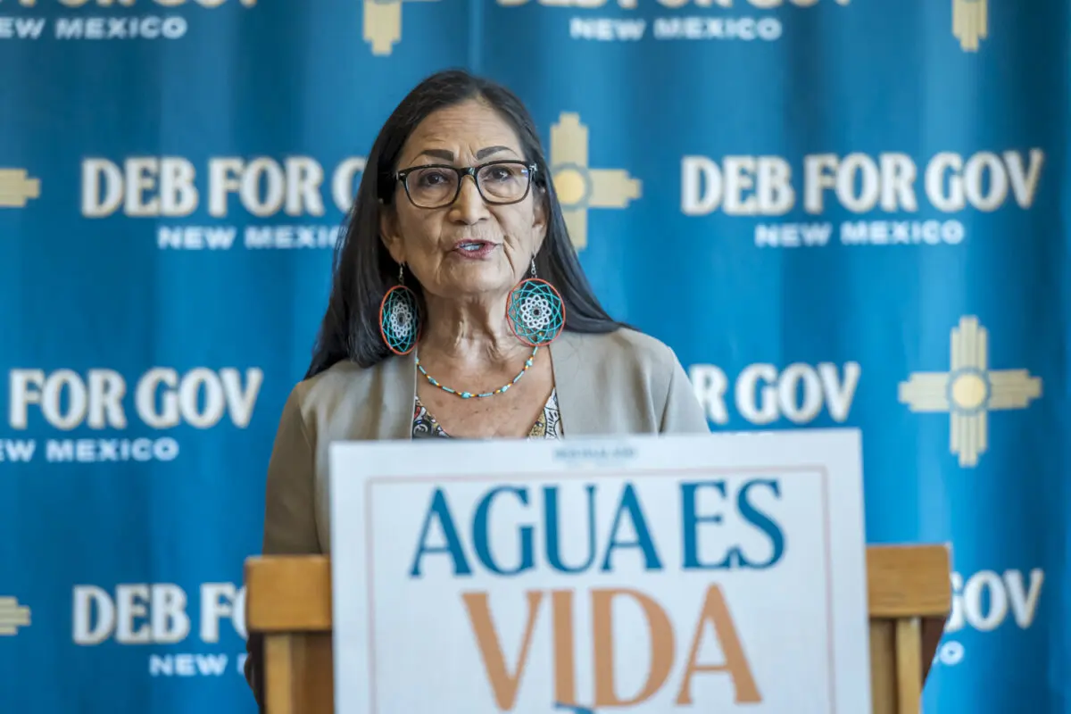 Gubernatorial candidate Deb Haaland held a process conference Thursday afternoon to announce her data center accountability plan at the Indian Pueblo Cultural Center. Photo by Roberto E. Rosales for the Paper