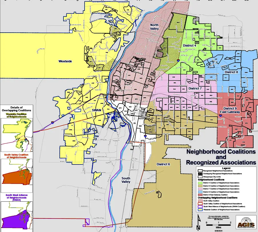 A City of Albuquerque map shows the boundaries of neighborhood coalitions across the city. (CABQ)