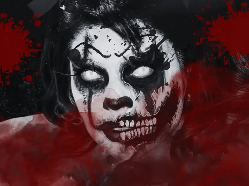 A human face painted like a skull.