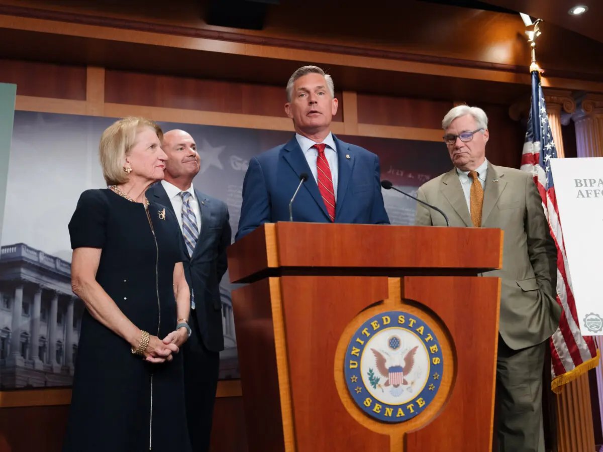 US Sen Martin Heinrich, D-NM (speaking), and others introduce the American Affordability and Jobs Act (Courtesy Photo, Oct 2026)