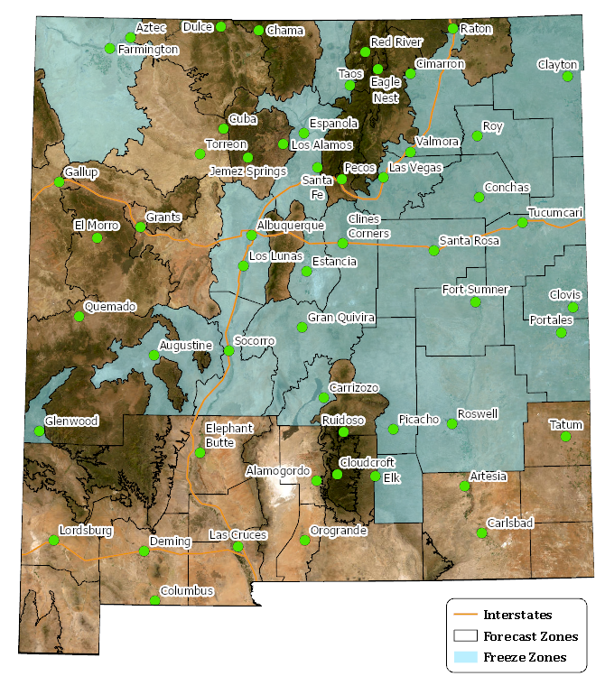National Weather Service freeze zones (2026)