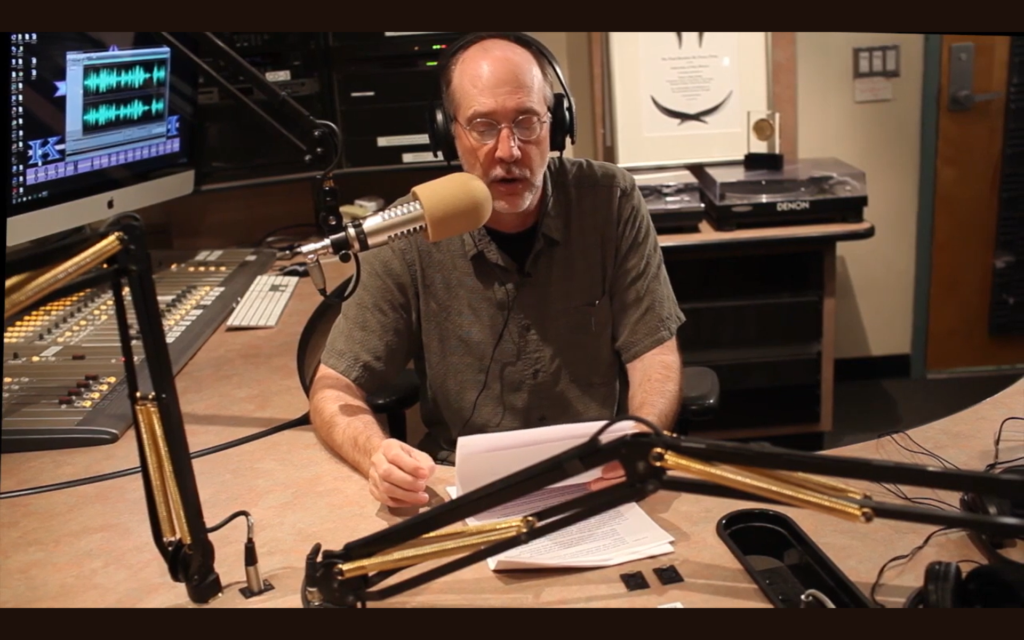 Paul Ingles recording Peace Talks Radio narration at KUNM (2015) (Courtesy of Paul Ingles)