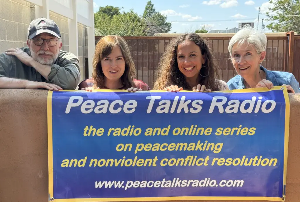 The Peace Talks Radio Crew, (from left to right) Paul Ingles, Nola Daves Moses, Jessica Ticktin, and Suzanne Kryder. (Courtesy of Paul Ingles)