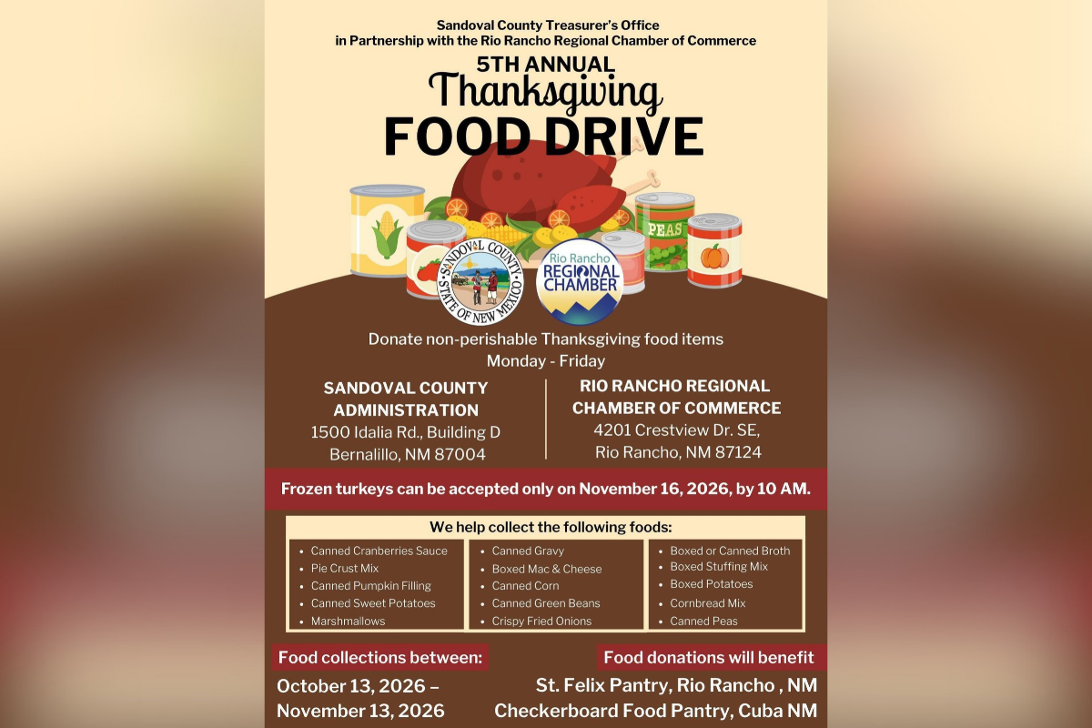 The county treasurer’s office is sponsoring its fifth annual Thanksgiving Food Drive, benefitting the Nacimiento Community Foundation, through Nov. 13. (SandCo)